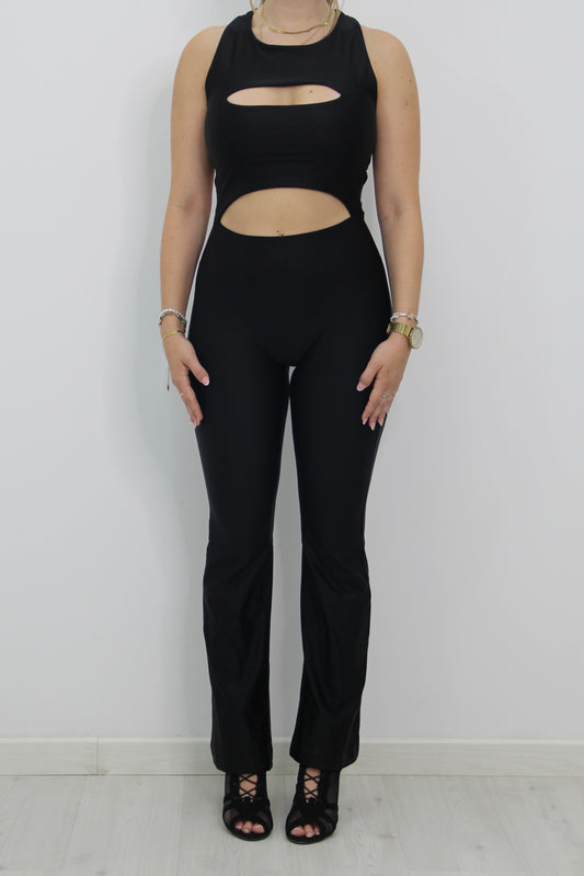 Mono cruzado negro de Rittmo, diseño completo de cuerpo entero para bailarinas de baile bachata con estilo.